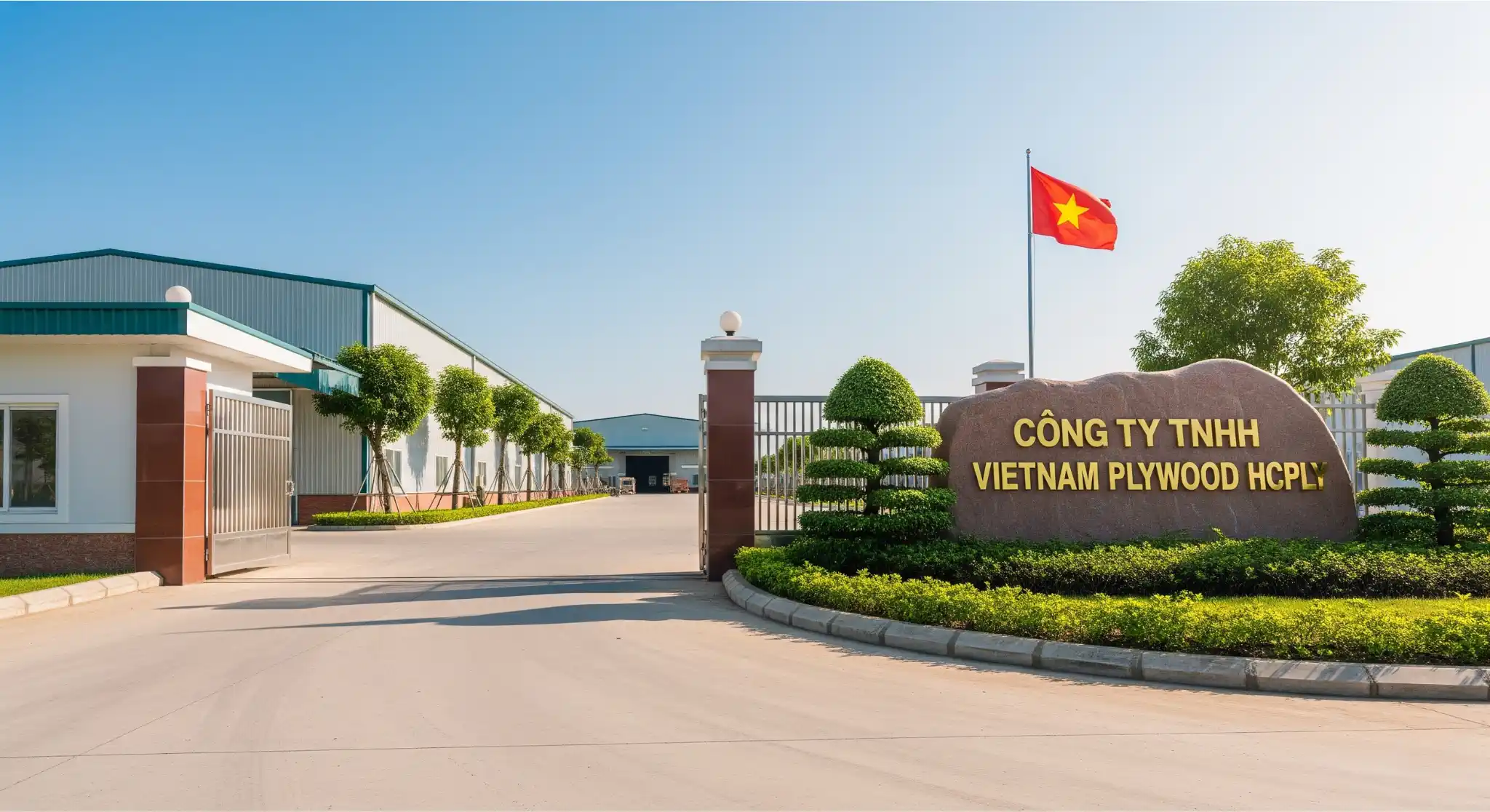 Vietnam Plywood HCPLY factory entrance — certified plywood manufacturer