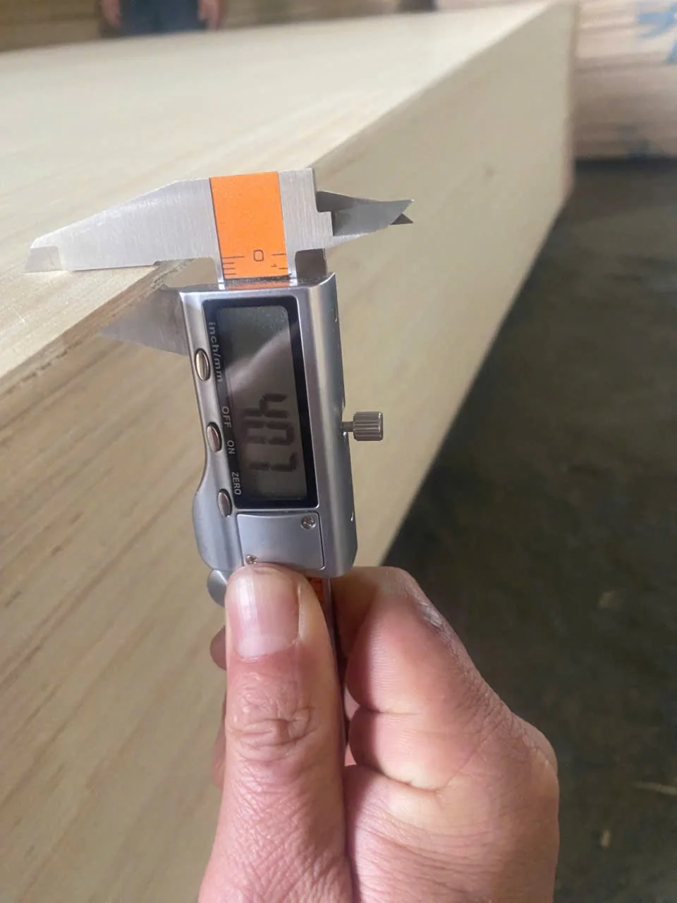 Vietnam plywood thickness measurement with digital caliper — HCPLY quality control
